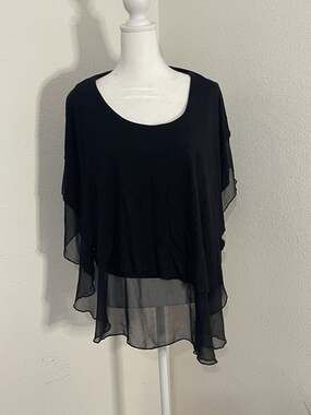 mark. Black Asymmetrical Chiffon Overlay Blouse Draped Poncho Top Medium